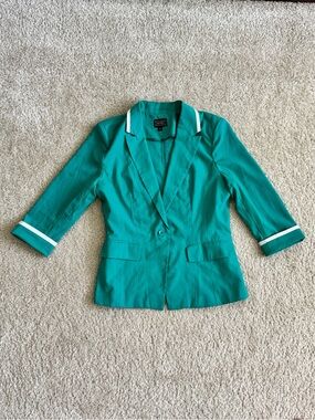 Countess Teal Women's Blazer with White Trim